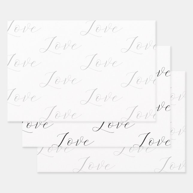 Feuille De Papier Cadeau Élégant gris blanc Mariage d'amour (Lot)