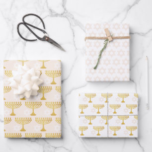 Feuille De Papier Cadeau Elégant Hanoukka Holiday Motif Gold