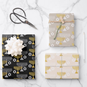 Feuille De Papier Cadeau Elégant Hanoukka Holiday Motif Gold