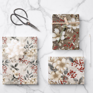 Feuille De Papier Cadeau Elégant hiver Flora Festive Wrap Design