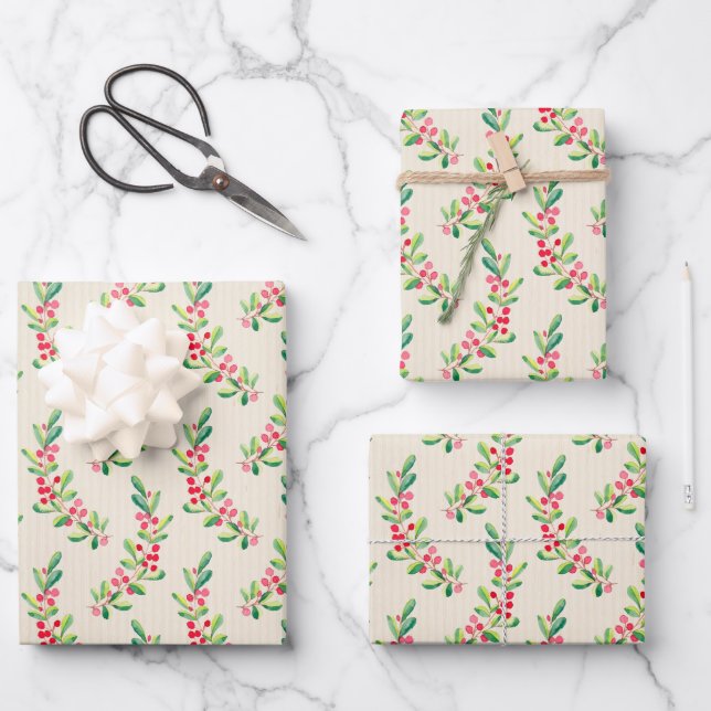 Feuille De Papier Cadeau Elegant Holly et Berries (Recto)