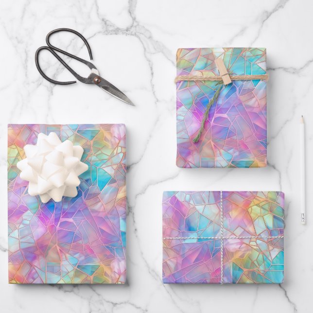 Feuille De Papier Cadeau Élégant Iridescente Motif en verre de qualité : Lu (Recto)