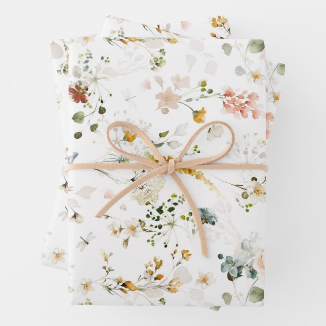 Feuille De Papier Cadeau Elégant jardin Fleur sauvage aquarelle (En situation)