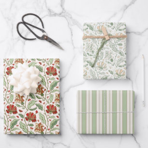 Feuille De Papier Cadeau Elégant Jardin Vintage Fleurs et Papillons ensembl