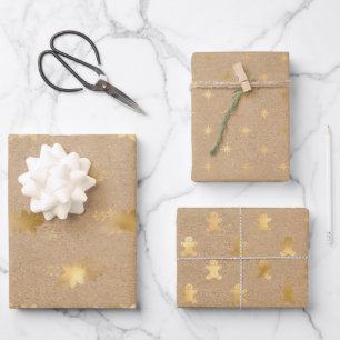 Feuille De Papier Cadeau Élégant Kraft en or de Noël  