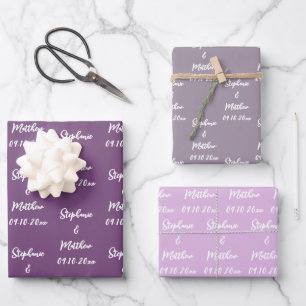Feuille De Papier Cadeau Élégant Lilac Bride Groom Noms Mariages