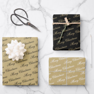 Feuille De Papier Cadeau Élégant Luxe Gold Script Joyeux Noël
