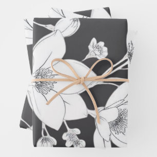 Feuille De Papier Cadeau Elégant Magnolia Line Art - Minimaliste Floral
