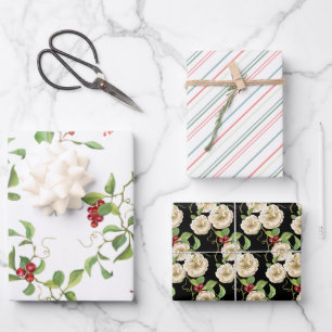 Feuille De Papier Cadeau Elégant Magnolias et Red Berry Foliage vacances 