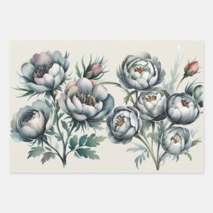 Feuille De Papier Cadeau Elégant mariage Bouquet vert et gris