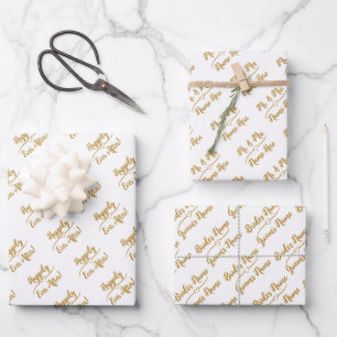 Feuille De Papier Cadeau Élégant Mariage Customisé marié Groom Or Blanc