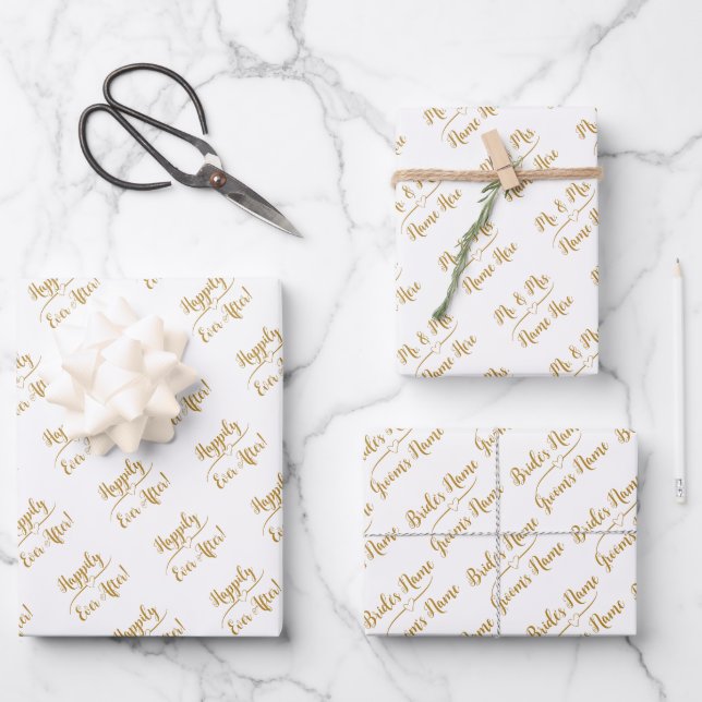 Feuille De Papier Cadeau Élégant Mariage Customisé marié Groom Or Blanc (Recto)