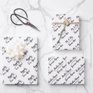 Feuille De Papier Cadeau Elégant Mariage Customisé Wish Noms Noir Blanc