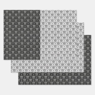 Feuille De Papier Cadeau Élégant mélange noir et blanc Damas