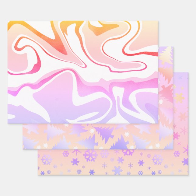 Feuille De Papier Cadeau Élégant mignon Motifs de Noël holographique (Lot)