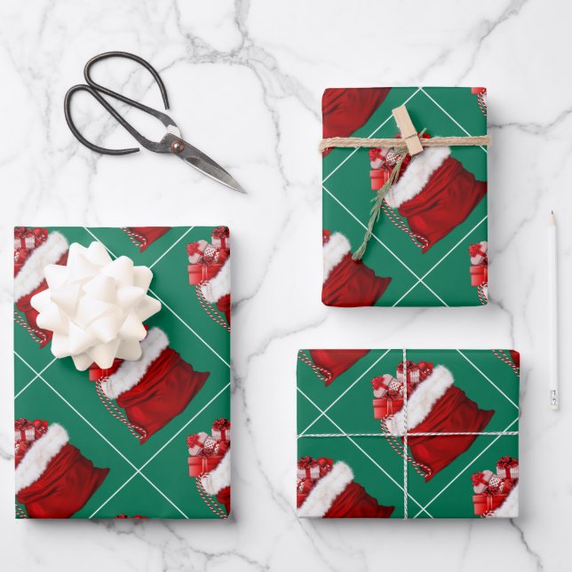 Feuille De Papier Cadeau Élégant Modèle Noël Pine Arbre Vert Cadeau (Recto)