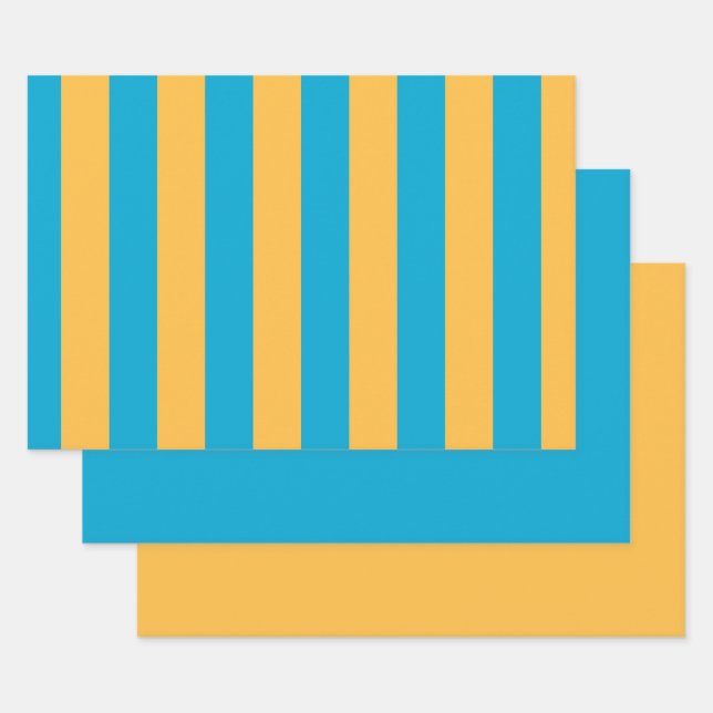 Feuille De Papier Cadeau Élégant, moderne bleu jaune Toute l'Occasion rayé (Lot)