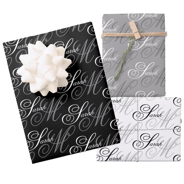 Feuille De Papier Cadeau Élégant Monogramme de script (Créateur téléchargé)