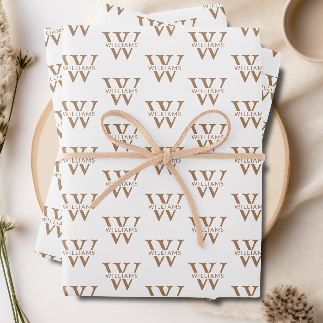 Feuille De Papier Cadeau Élégant Monogramme personnalisé Nom Blanc personna (Elegant Personalized Monogram Name Custom White Wrapping Paper Sheets)