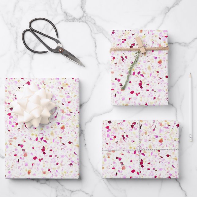 Feuille De Papier Cadeau Élégant Motif blanc rouge pourpre rétro de Terrazz (Recto)
