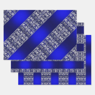 Feuille De Papier Cadeau Élégant Motif Bleu et Argent