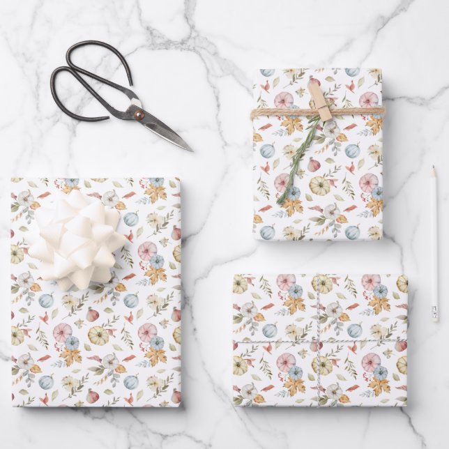 Feuille De Papier Cadeau Elégant Motif d'aquarelle d'automne (Recto)