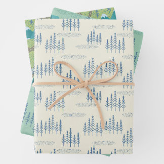 Feuille De Papier Cadeau élégant motif de carte forestière