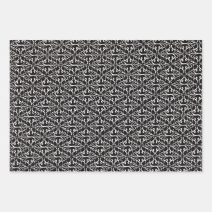 Feuille De Papier Cadeau Élégant motif de damas noir blanc fileté