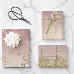 Feuille De Papier Cadeau Élégant Motif de flocon de neige de Noël Gold