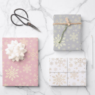 Feuille De Papier Cadeau Élégant Motif de Flocon de neige de Noël Or