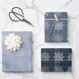 Feuille De Papier Cadeau Élégant motif de flocon de Noël argent