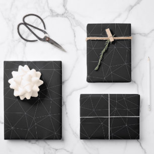 Feuille De Papier Cadeau Elégant motif de maillage géométrique gris foncé b
