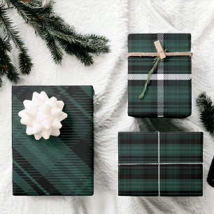 Feuille De Papier Cadeau Élégant motif de Noël vert flanelle plaid