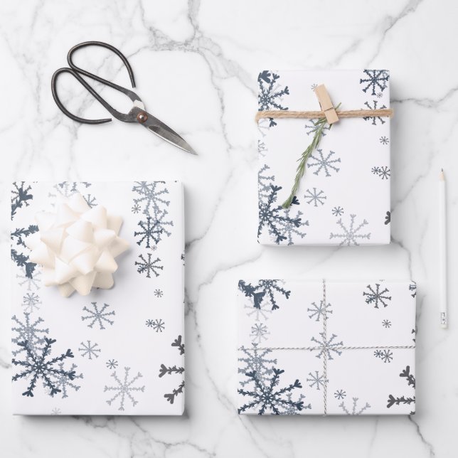 Feuille De Papier Cadeau Élégant motif des flocons de neige de Noël (Recto)