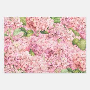 Feuille De Papier Cadeau Élégant Motif d'Hydrangée rose florale