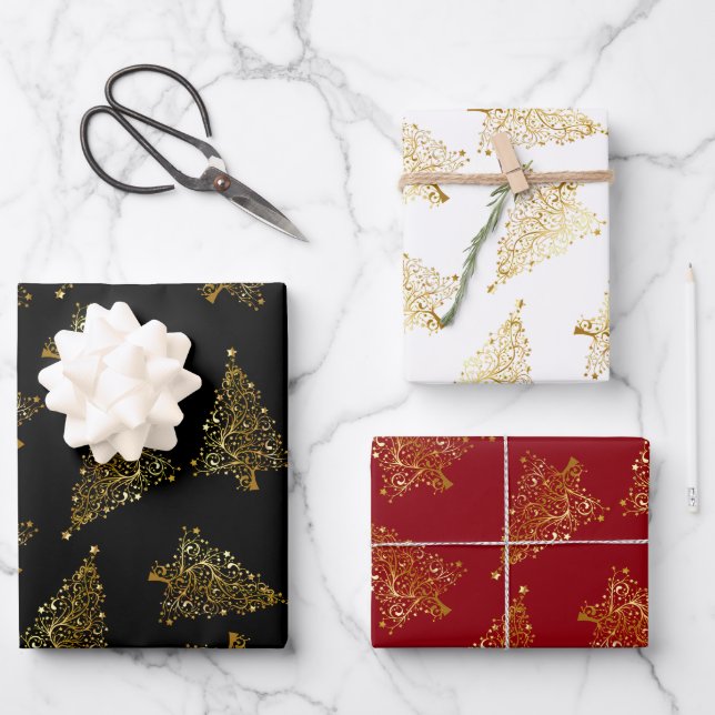 Feuille De Papier Cadeau Élégant motif d'or de Noël (Recto)