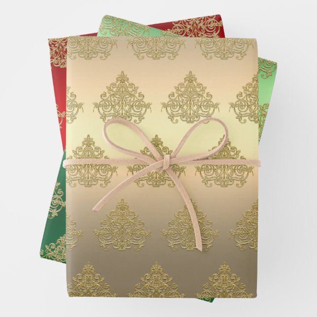 Feuille De Papier Cadeau Élégant Motif d'ornement de Noël Or (En situation)