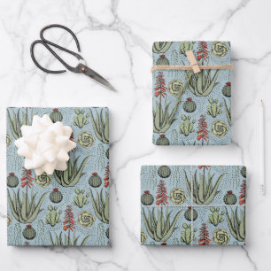 Feuille De Papier Cadeau Élégant motif floral bleu et vert français