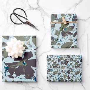 Feuille De Papier Cadeau Élégant motif floral bleu vert