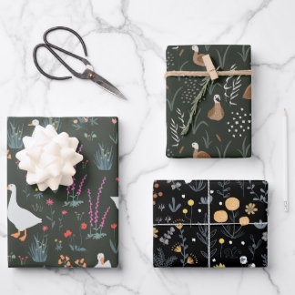 Feuille De Papier Cadeau Élégant motif floral chic foncé