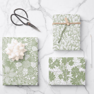 Feuille De Papier Cadeau Élégant motif floral Chic Sage Green