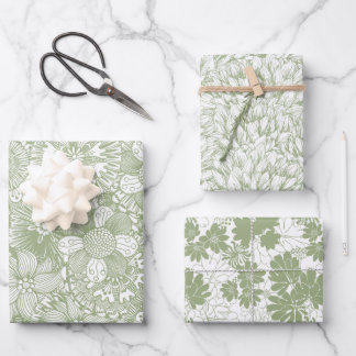 Feuille De Papier Cadeau Élégant motif floral Chic Sage Green
