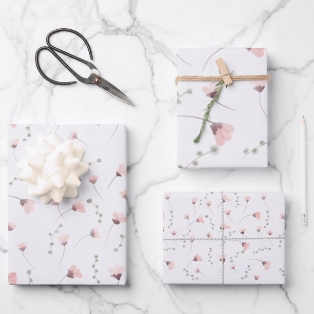 Feuille De Papier Cadeau Elégant motif floral rose aquarelle (Recto)