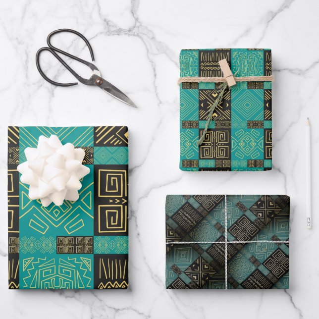 Feuille De Papier Cadeau Élégant Motif géométrique Tribal Africain (Recto)
