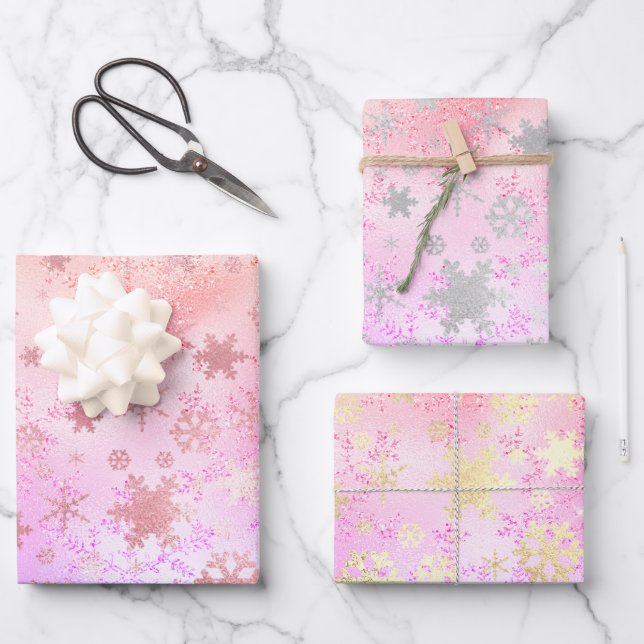 Feuille De Papier Cadeau Élégant Motif Holographique de Noël Snowflake (Recto)