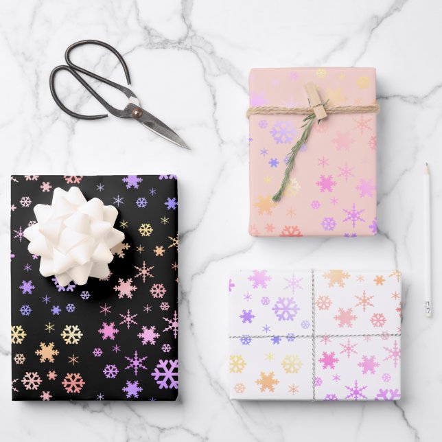 Feuille De Papier Cadeau Élégant Motif Holographique de Noël Snowflake (Recto)