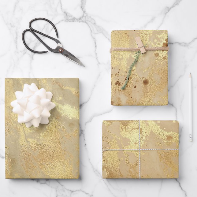 Feuille De Papier Cadeau Elégant Motif moderne en marbre d'or Faux (Recto)