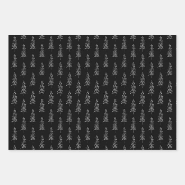 Feuille De Papier Cadeau Élégant Motif noir blanc sapin de Noël (Devant 3)