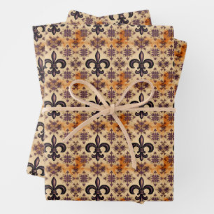 Feuille De Papier Cadeau Élégant motif noir et orange