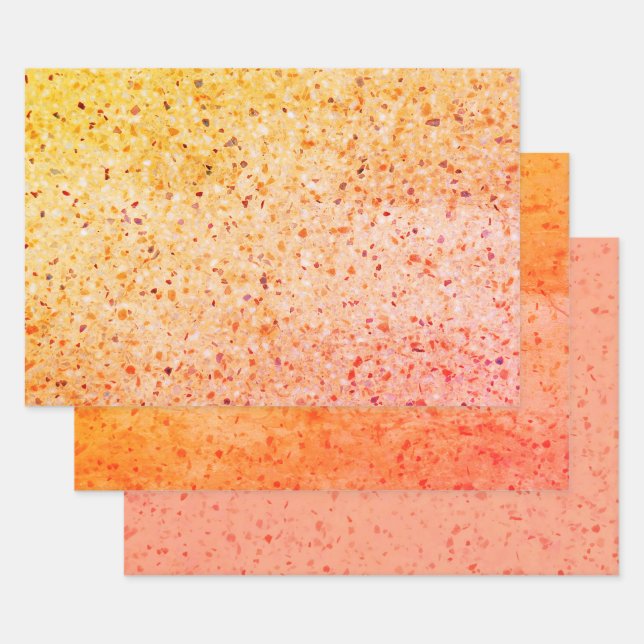 Feuille De Papier Cadeau Élégant Motif Terrazzo Retro Orange Pink Texture (Lot)